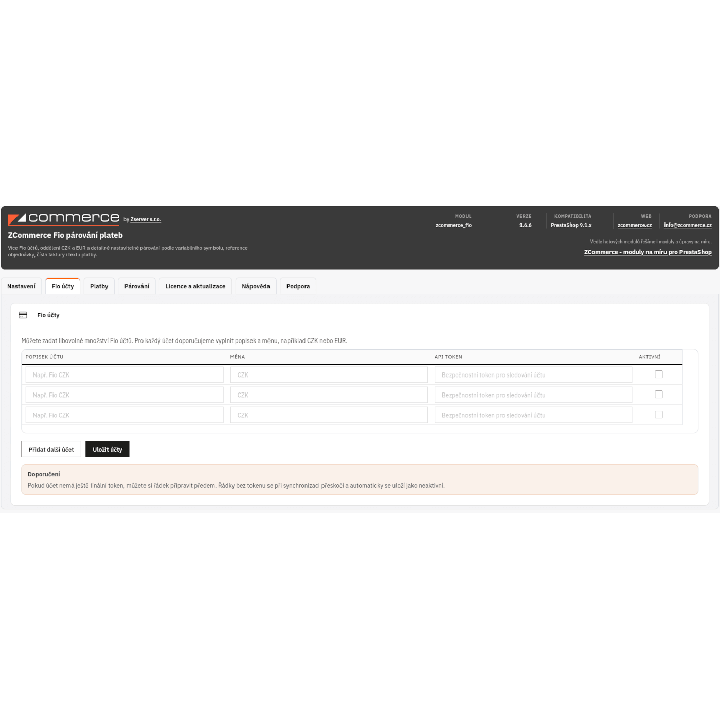 Fio párování plateb pro PrestaShop