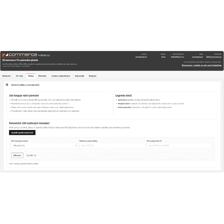 Fio párovanie platieb pre PrestaShop