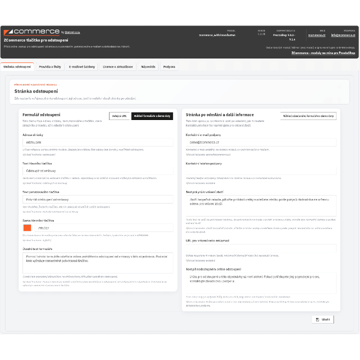 Online odstoupení od smlouvy pro PrestaShop