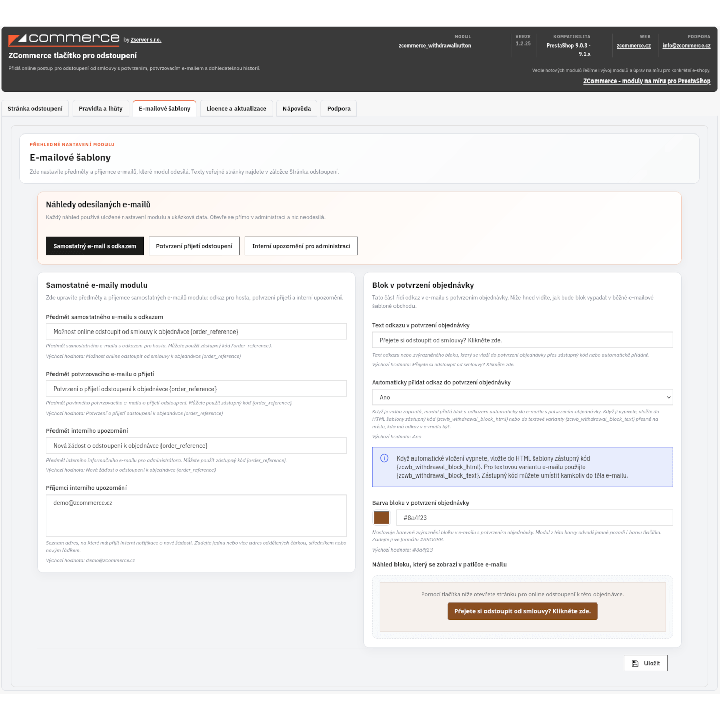Online odstoupení od smlouvy pro PrestaShop