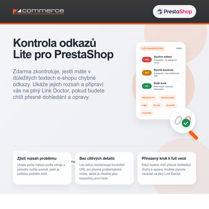 Kontrola odkazov Lite pre PrestaShop