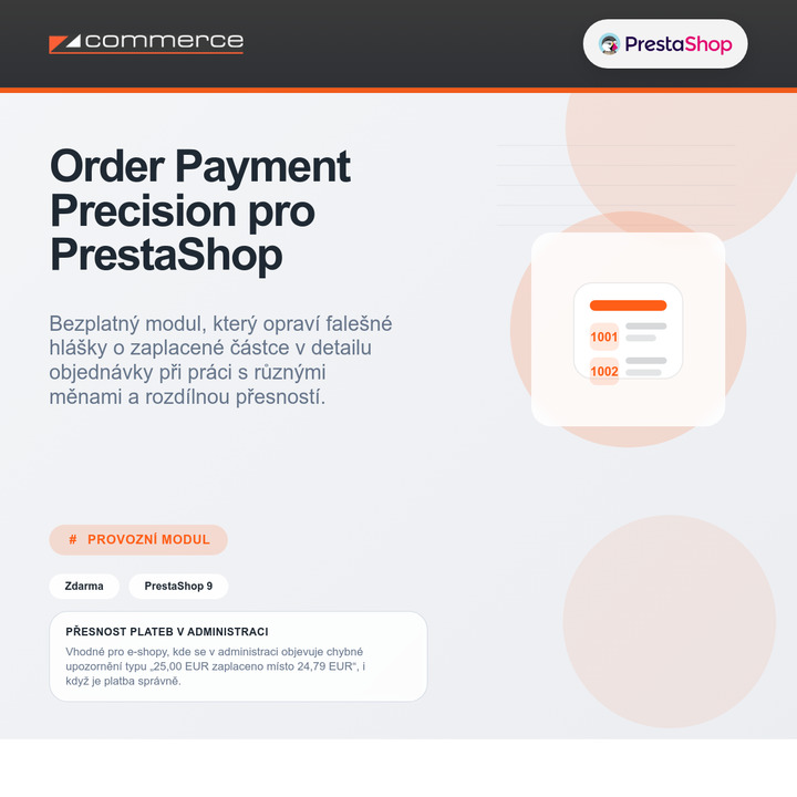 Order Payment Precision - přesnost plateb v administraci pro PrestaShop