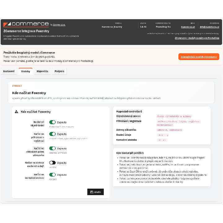 Foxentry for PrestaShop - Pages